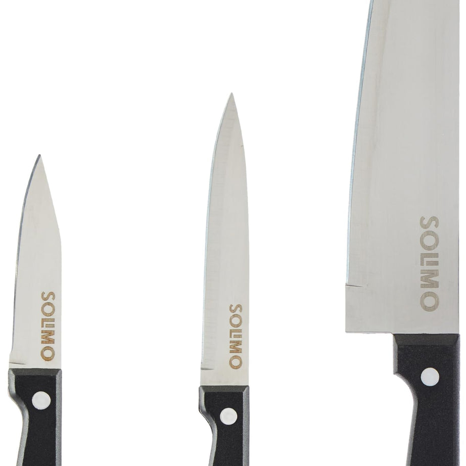 Amazon Brand - Solimo High-Carbon Stainless Steel Kitchen Knife Set | Triple Rivet Handle | Set of 3 (Silver)