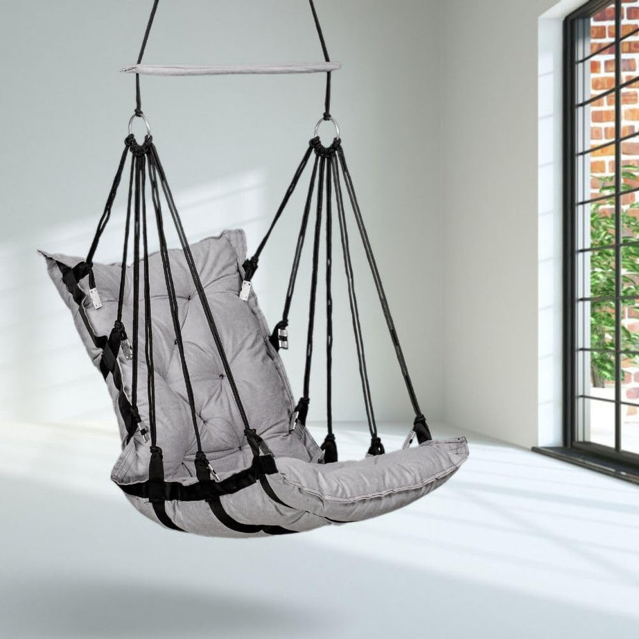 Swingzy Made in India Soft Velvet Hanging Swing for Adults/Jhula for Adults, Swing for Indoor, Outdoor/Swing for Home/Hanging Jhula Chair - (52x50x150 Cms, Grey)