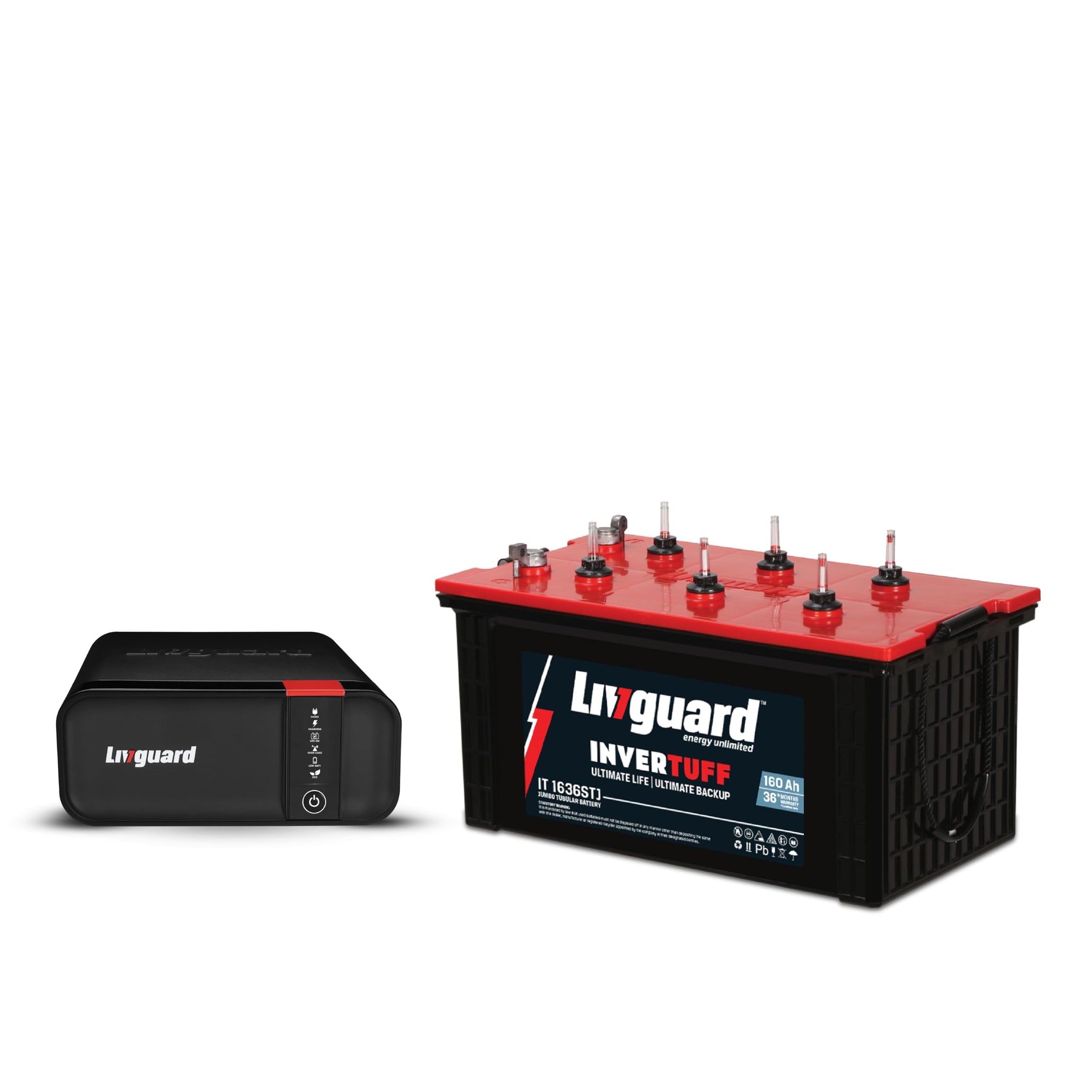 Livguard Inverter & Battery Combo |LGS1100I_IT 1636STJ |LGS1100I - 900 VA/12V Sine Wave Inverter |IT 1636STJ 160 Ah with 36 Months Battery Warranty |Reliable for Home, Office and Shop