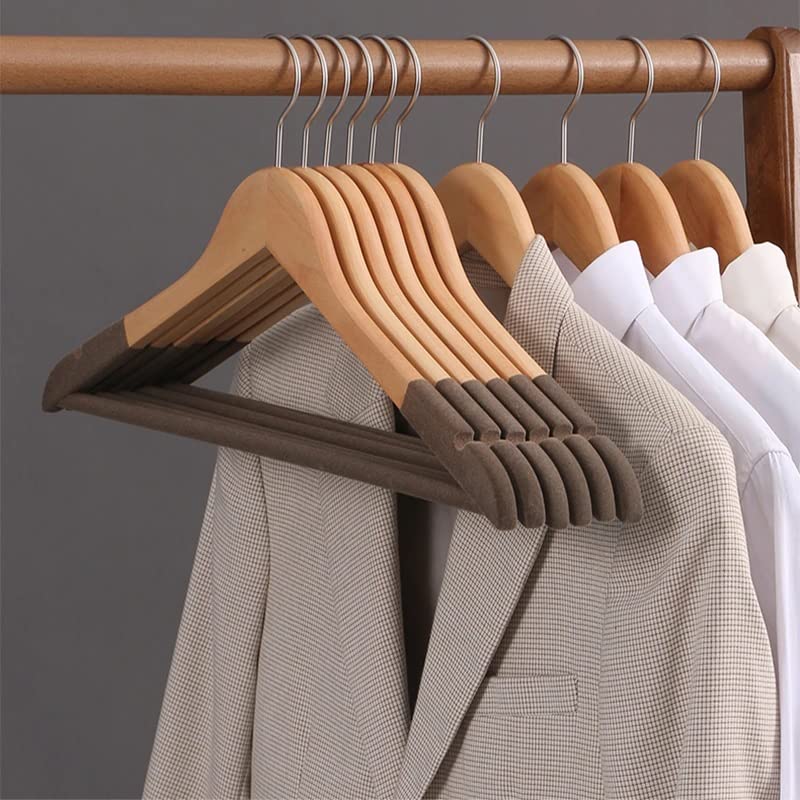 VIHAX Wooden Hanger For Clothes Hanging | Hangers For Wardrobe And Cupboard | Non-Slip Bar | Precisely Cut Notches | 360 Degree Swivel Chrome Hook | Hanging Garments And Accessories (20 Pieces)