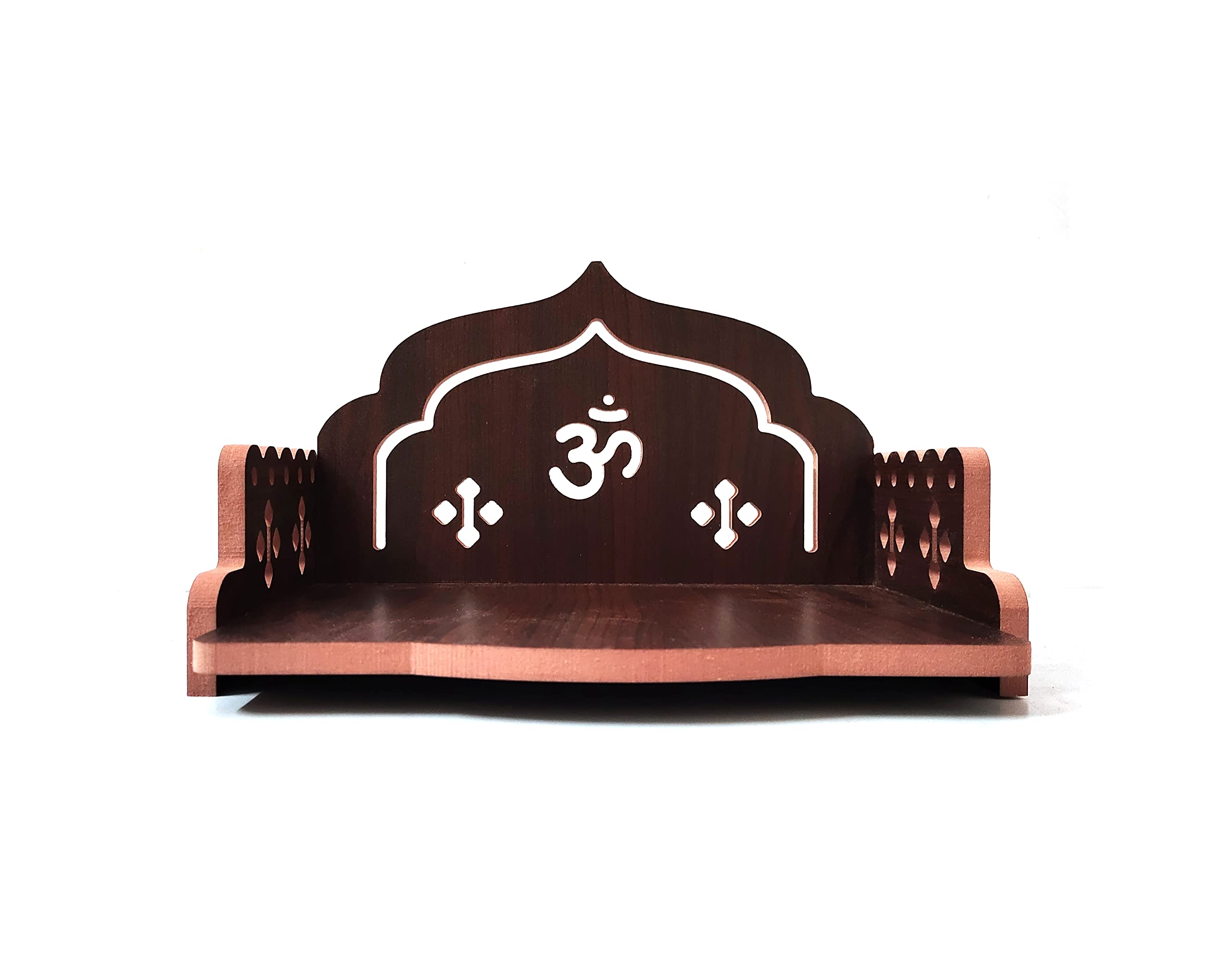 DIVOKAH® MDF Small Wooden Temple/Wall Shelves/sinhasan/Pooja Stand/Hindola (8.5 in * 6 in * 5.5 in) (8 MM Plywood Thickness) (ROSWD_OMASAN)