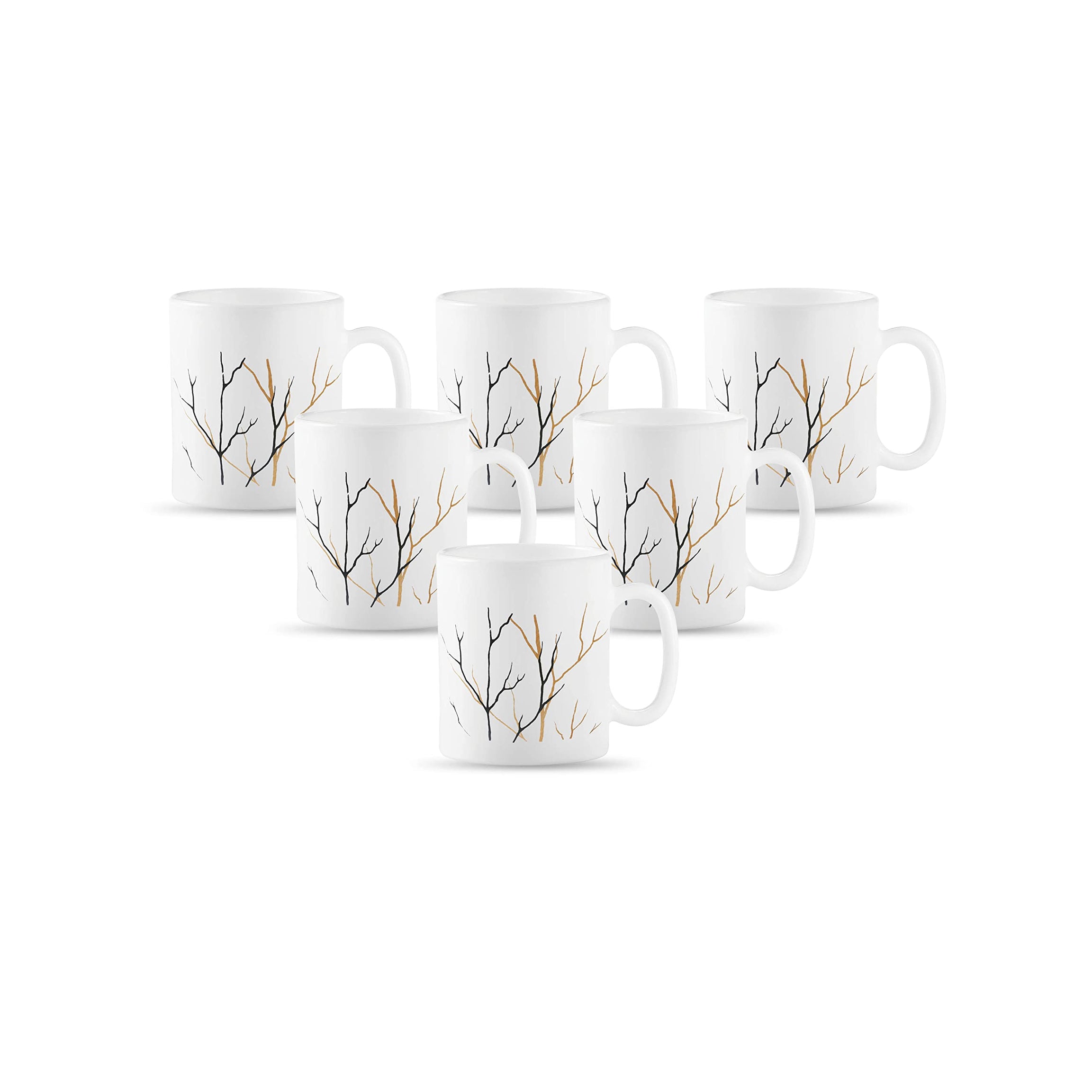 La Opala Diva, Opal Glass Coffee Mug Set Cylinder Regular 6 pcs, Golden Fall, White, Standard