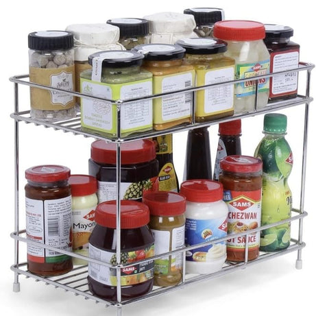 AB99 COLLECTION Stainless Steel Countertop 2-Tier Standing Rack| Kitchen Counter Top 2 Layer Storage For Kitchen Rack | Container Rack | Space Saver Rack | Kitchen Pantry Storage Organizer