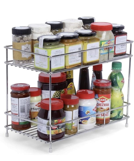 AB99 COLLECTION Stainless Steel Countertop 2-Tier Standing Rack| Kitchen Counter Top 2 Layer Storage For Kitchen Rack | Container Rack | Space Saver Rack | Kitchen Pantry Storage Organizer