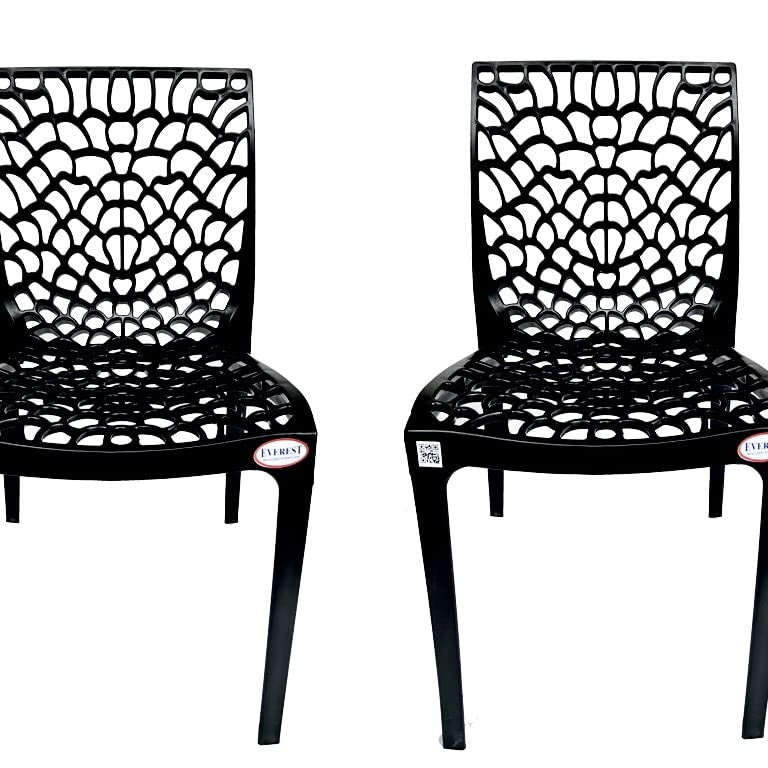 EVEREST MOLDED FURNITURE Web Series Cafe/Restaurant/Garden/Home Outdoor Plastic Chair - (Set Of 2 Pieces) (Black)