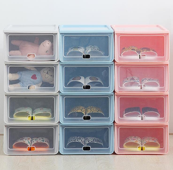 ONCARNIVAL 4Pcs Shoes Storage Box Stackable Foldable Plastic Shoes Holder Cabinet Transparent Shoes Organizer Case Clear Drawer