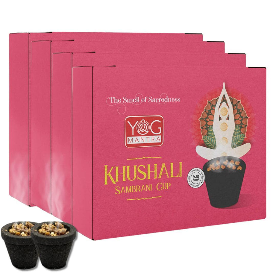 YOG Mantra Khushali Sambrani Hawan Cups |100% Pure | Organic | Loban & Gaggal | Pooja Essentials | Aromatherepy | Room Freshner | (Pack of 4)