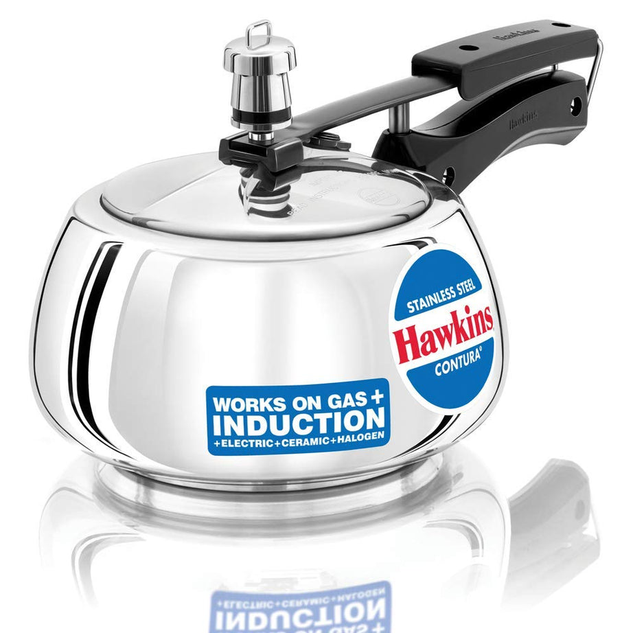 Hawkins 2 Litre Contura Pressure Cooker, Stainless Steel Inner Lid Cooker, Handi Cooker, Induction Cooker, Small Cooker, Silver (SSC20)