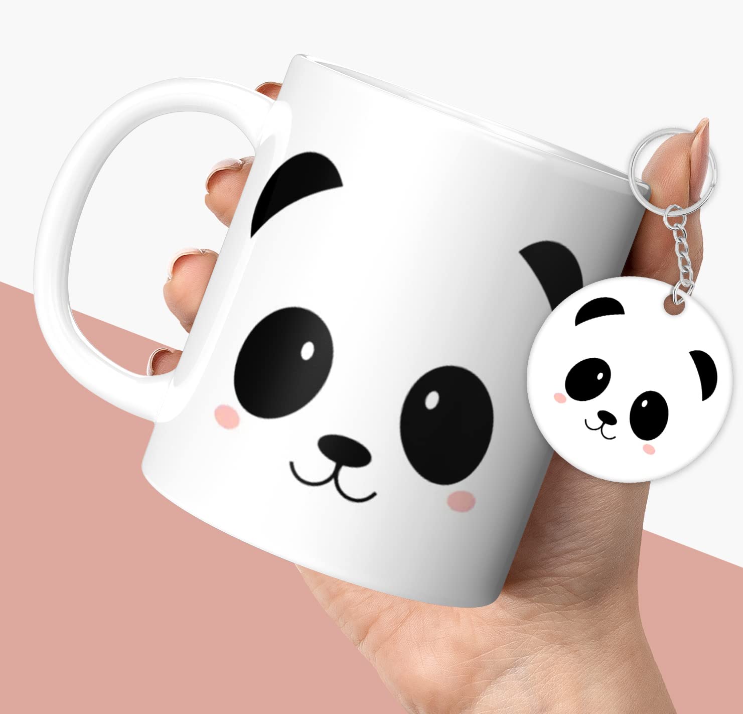 NH10 DESIGNS Cute Panda Face Printed Coffee Mug and Keychain Gift for Cartoon Lovers Friends, Girls, Sister, Daughter, Wife, Birthday Gifts for Kids (Microwave Safe Ceramic Coffee Mug-350ml) PWMK 1