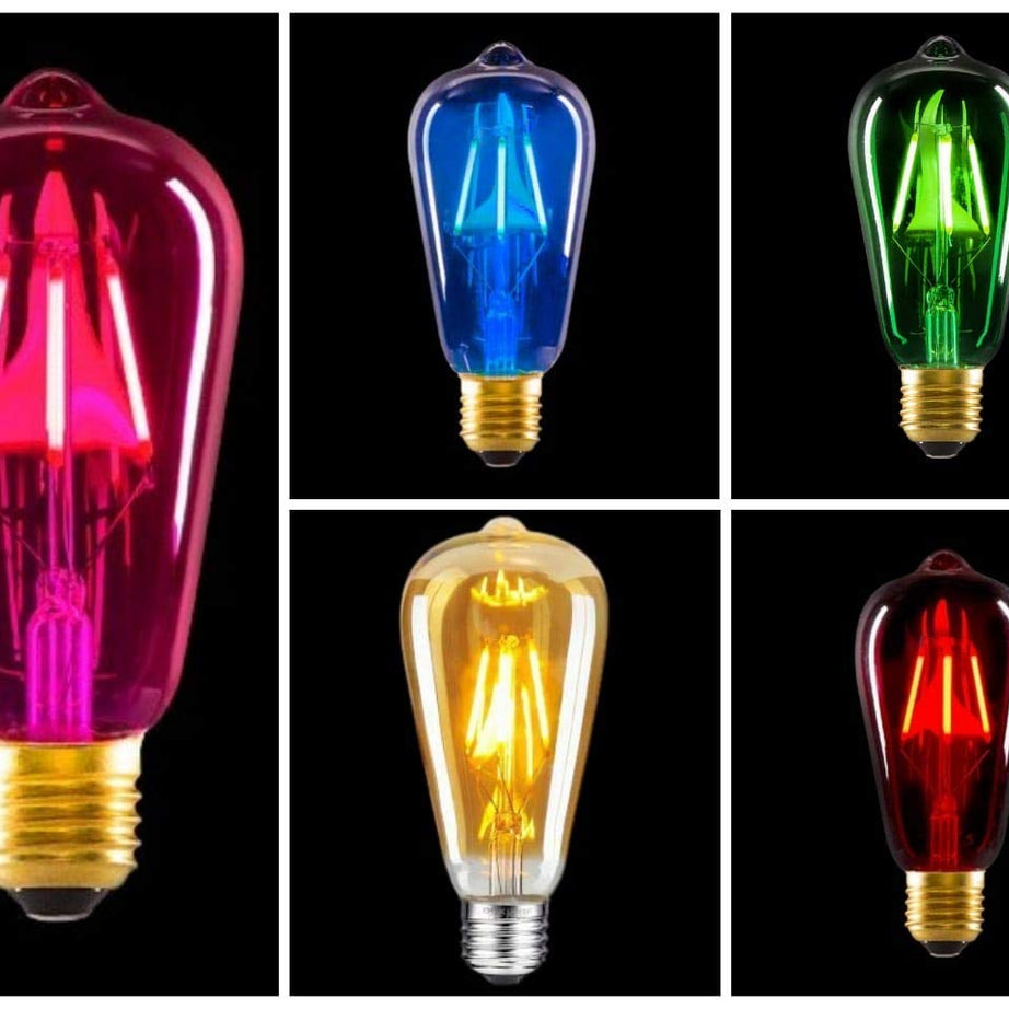 VELOCIOUS Multicolor LED 4Watt Filament ST64 Light Bulbs, E26 Base Light bulb – Energy Saving - Lasts for 25000 Hours - Heavy Duty Glass - 5 Unit