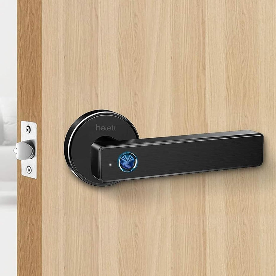 Helett HT320 Digital Door Lock (Lightweight) 50 Fingerprint Manual Key| Mortise |Support USB Emergency Unlock|Suitable for 30mm-55mm Aluminium or Wooden Office Cabin and Bedroom Doors (Black)