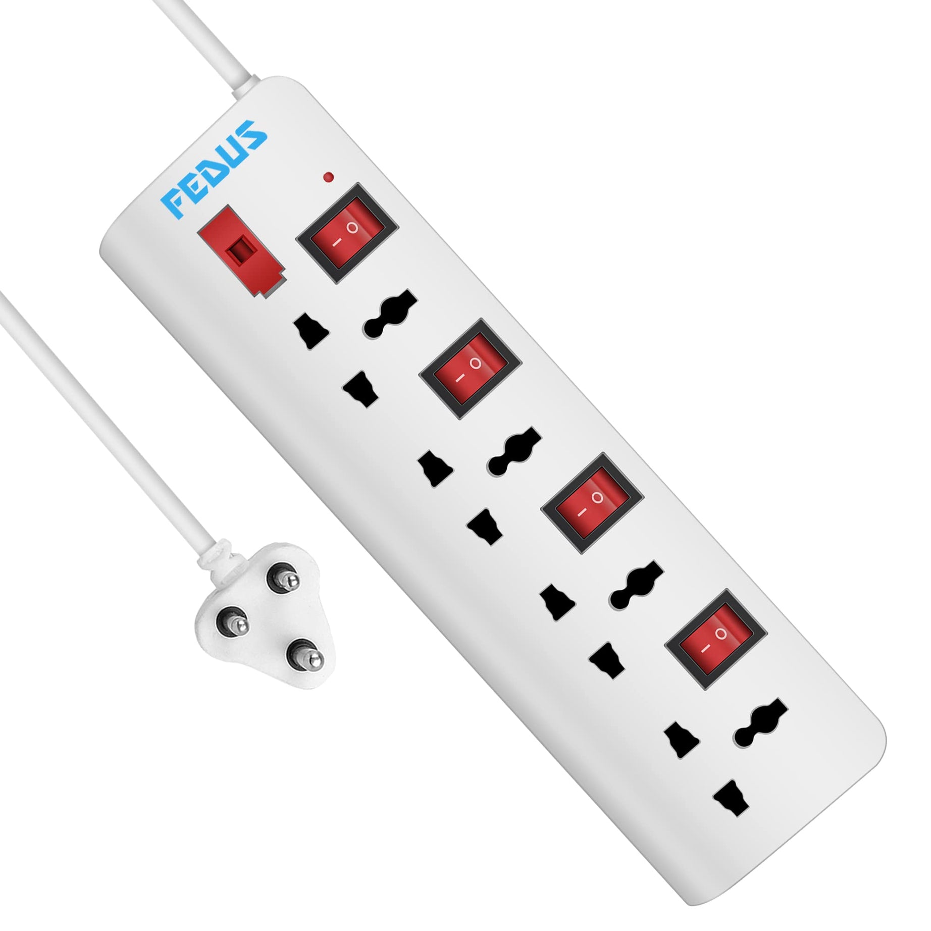 Fedus 5 Meter 16.4 Feet Long Extension Board with 4 International Socket Computer, Surge Protectors Spike Buster, 250 Volts, 6 Amp Max 1000 Watt Load, White