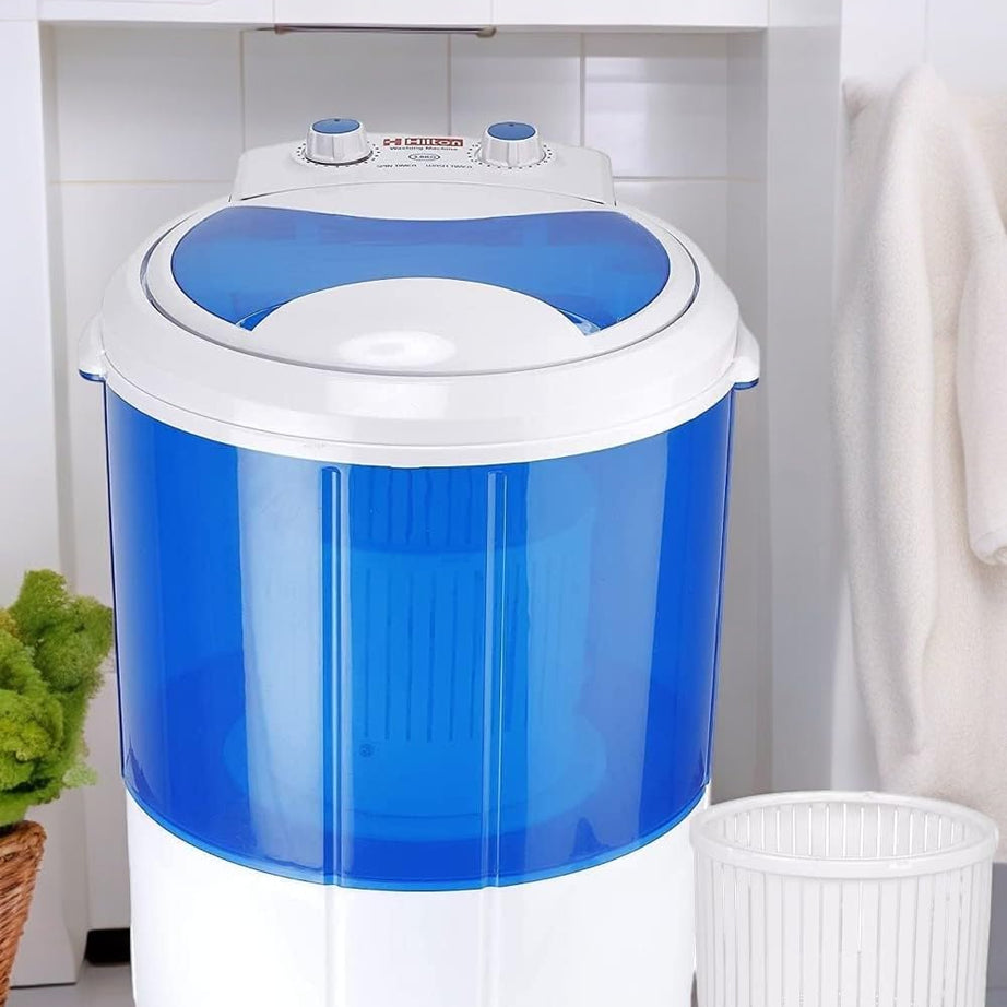 Hilton Electric 3 kg Single-Tub Washing Machine with Spin Dryer Portable Single Tub Washer - The Laundry Alternative Portable Clothes Washer Travel Washing Machine With Spin Dryer. (Blue)