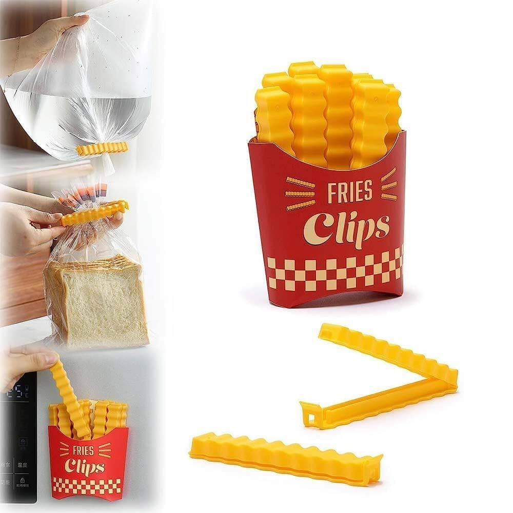 Creative Cute French Fries Shape Clamp Clips Food Sealer with Fridge Magnet Box, Plastic Bag Vacuum Sealer, Kitchen Tool, 10 Psc