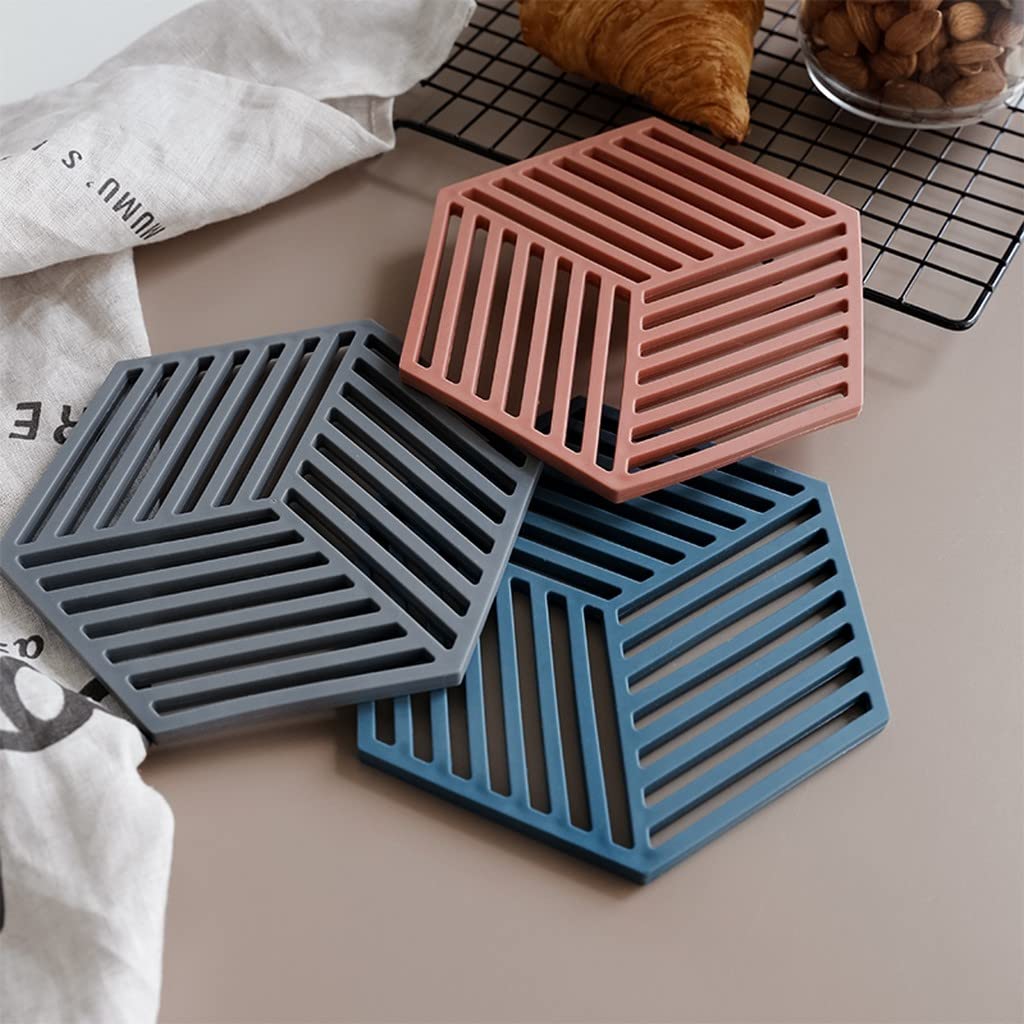 DHRUSIMI Silicone Trivet Mats Hot Pads Heat Resistant Bowl Mats Dish Mats Drink Coasters Non-Slip Pot Holders for Home Kitchen Dining Table Decoration (Pack of 6, Mix Color Line)