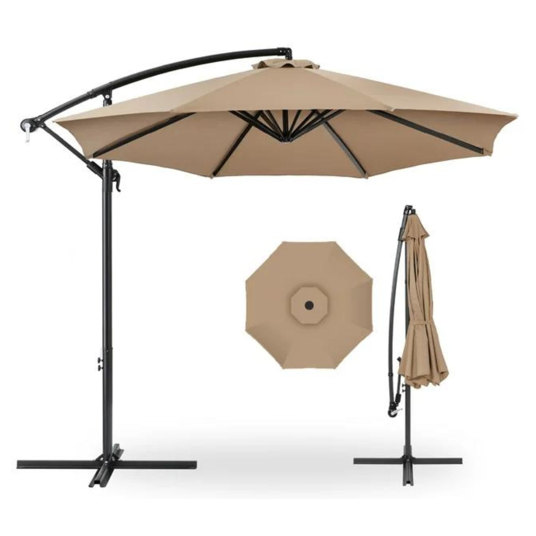 THESHELTERS - Sidepole Round Outdoor Garden Umbrella with stand (Heavy Base) - Sun Shade, Large Size Outdoor Patio Umbrella for Restaurants, Poolsides | Big size outdoor Balcony (Khaki)