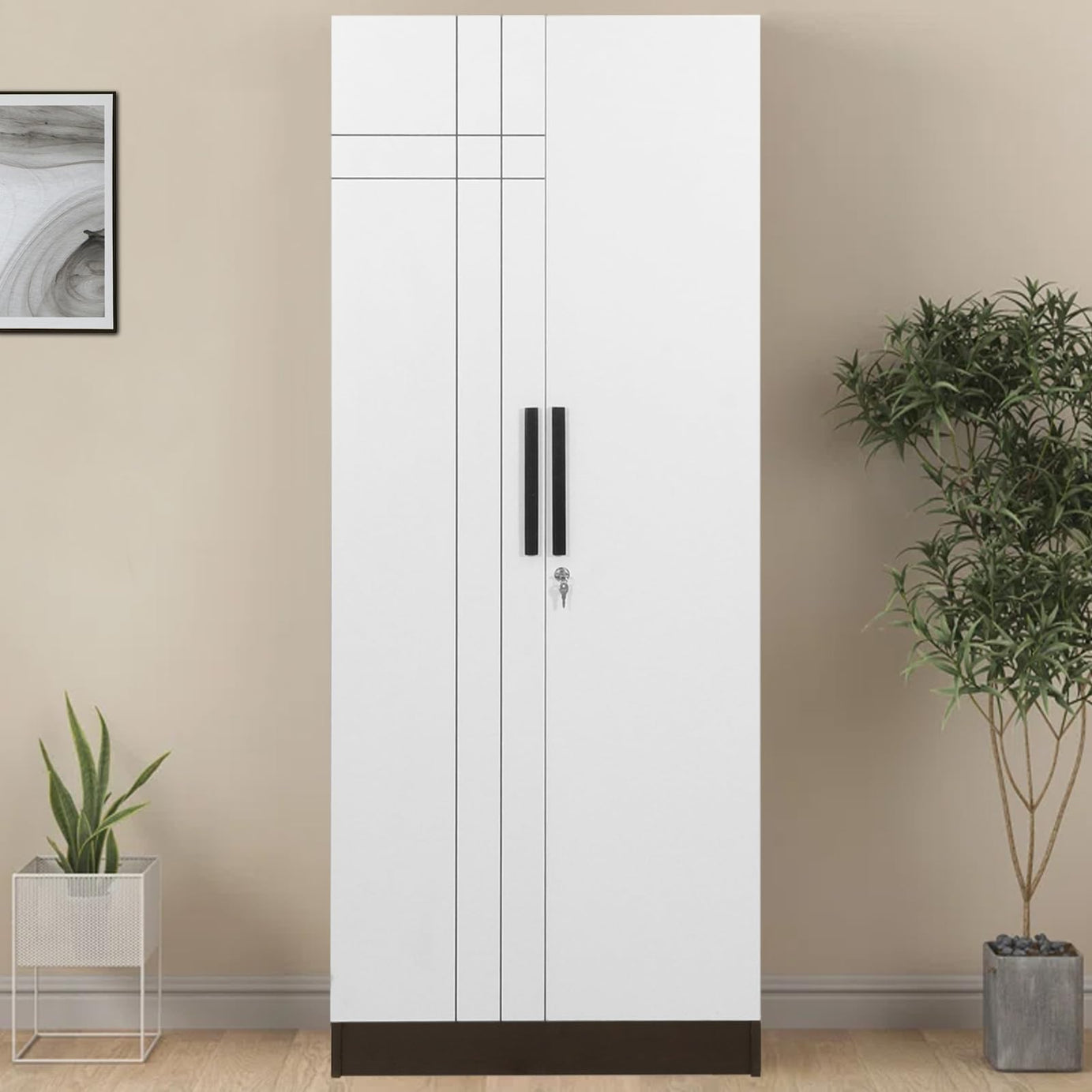 Witty Wud | Mosaic | Engineered Wood 2 Door Wardrobe with Locker without Mirror in Black Wenge & Frosty White Colour | 1 year Warranty