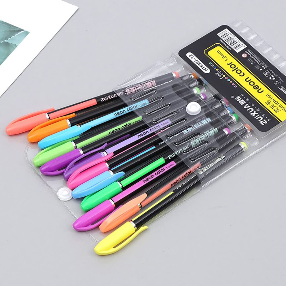 GLUN 12Pcs Neon Color Set Neon Metallic Fluorescence Highlighter Pastel Gel Pen For Art Sketch Doodle Painting Drawing Kids Gift