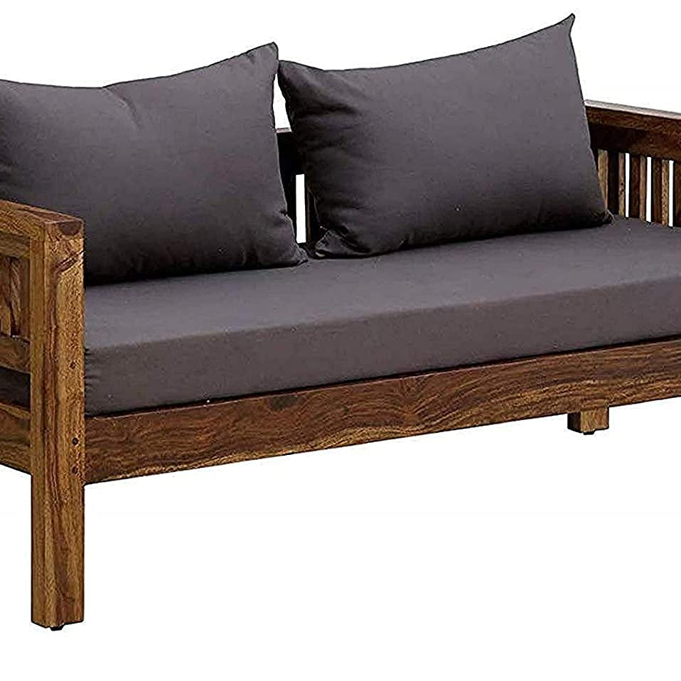 Vivek Wood - 2 Seater Sofa | Two Seater Couch for Living Room, Drawing Room, Bedroom, Office Lounge & Patio Area | Solid Wood Sheesham, Teak Finish | 2-Person Sofa