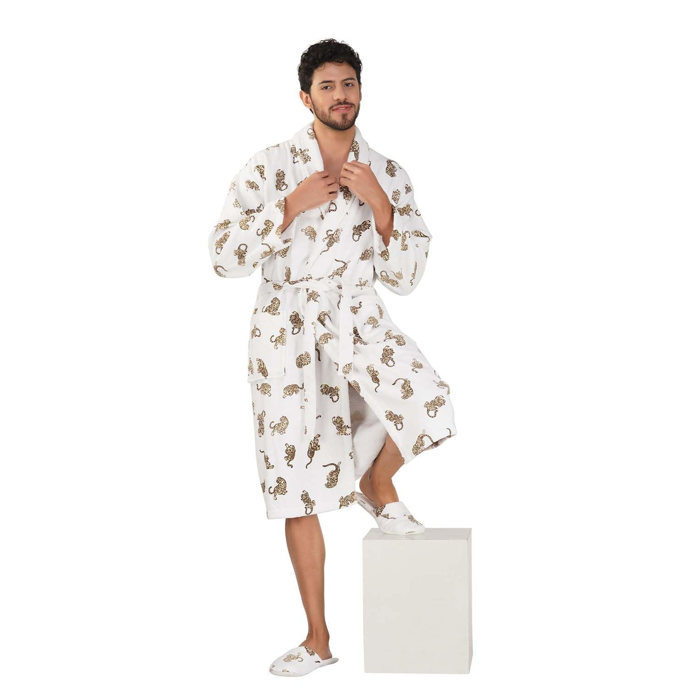 Rangoli Jaguar Premium Luxury 100% Cotton Bathrobes | Ultra Absorbent & Soft | Comfortable & Stylish | Classic Design for Home & Spa for Men & Women With Matching Slippers| Beige,XL