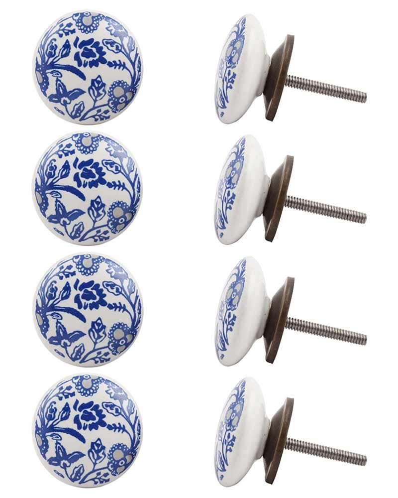 The Himalaya Craft Ceramic Beautiful Knobs for Cabinets and Cupboards Drawer Pulls Pack of 8 (Standard Size, Blue Color) (Blue Pottery)