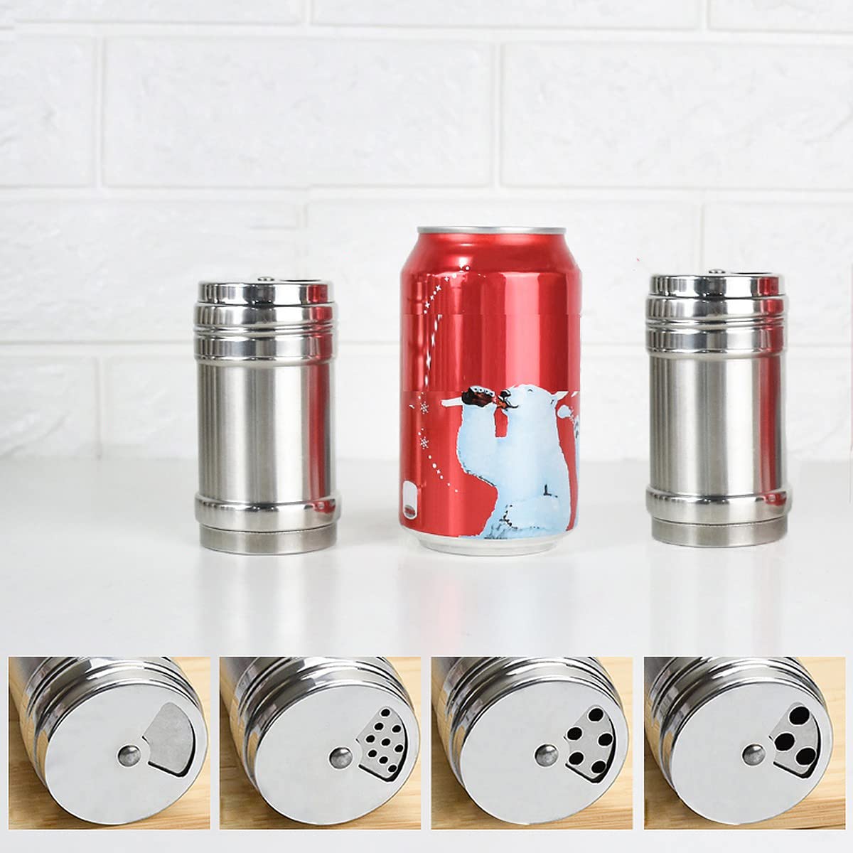 Wolpin Stainless Steel Salt & Pepper Shakers Set Sprinkler with Adjustable Pour Holder Covering Spice Box Sprinkler (Set of 2 Pcs)