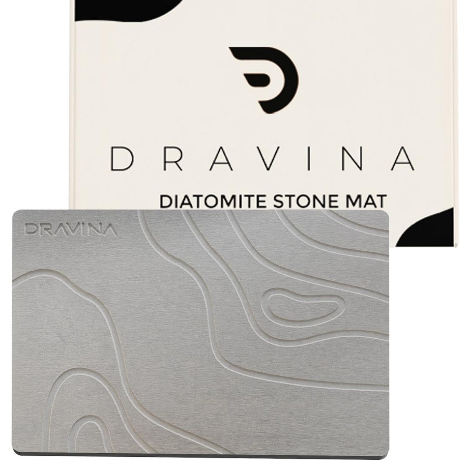 DRAVINA Shower Stone Bath Mat, 60 x 39 CM - Drying Stone Bath Mats for Bathroom & Kitchen Counter Dish Drying Mat, Super Absorbing & Non-Slip Diatomite Mats, Floor Mat, Natural, Easy to Clean