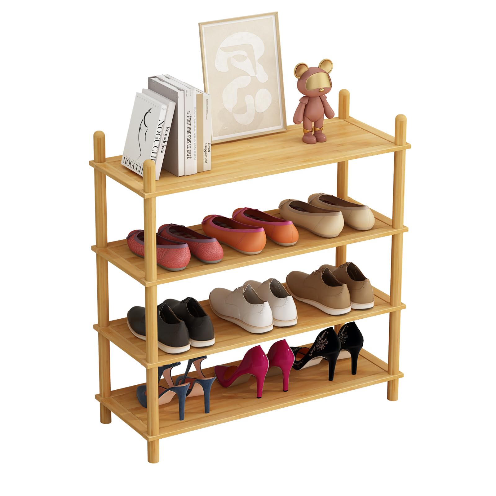 Amazon Brand – Umi 4 Tier Bamboo Shoe Rack for Home Shoe Storage Multipurpose Storage Shelves Shoe Stand for Chappal Slipper Sneakers Footwear Space Saving Portable Shoe Rack (SR-010)