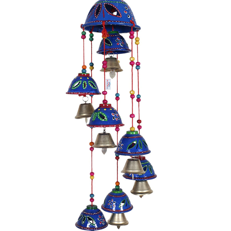 Heart Home Plastic Rajasthani Design Handcrafted Hanging Windchimes|Latkan with 8 Bells for Home Décor&Positive Energy (Blue)