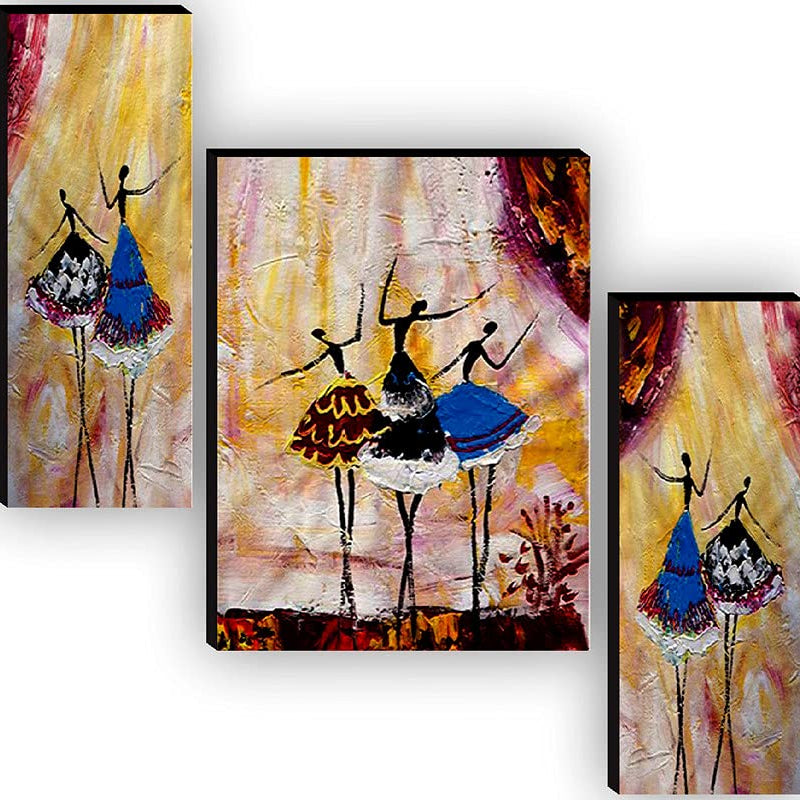 SAF paintings Set of 3 Dancing African Ladies Modern Art UV Textured Paintings for living room with frame 12 Inch X 18 Inch SAF-JMS6517