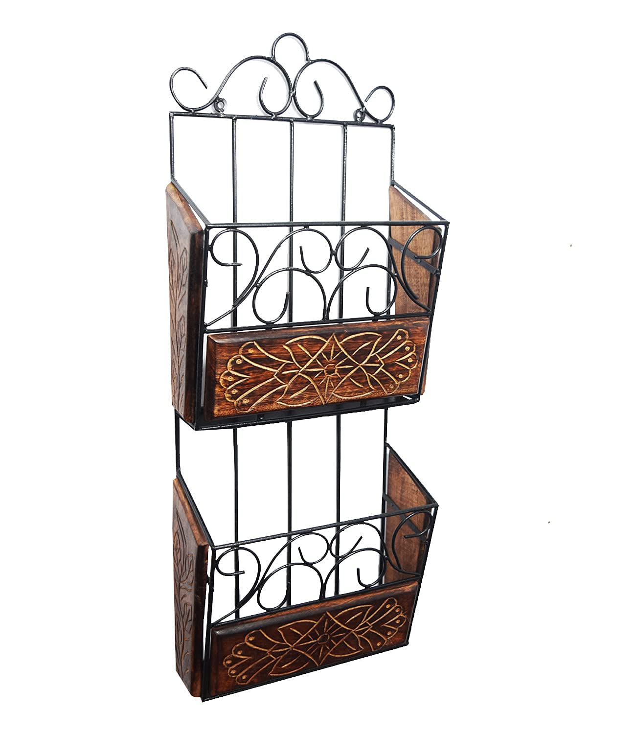 MarkOn Wrought Iron Wall mount Magzine Holder 2-Tier | Newspaper rack & Holder of rhome & Office Decoration | Magazine Cum Newspaper Stand Basket Organizer for Home (Black)