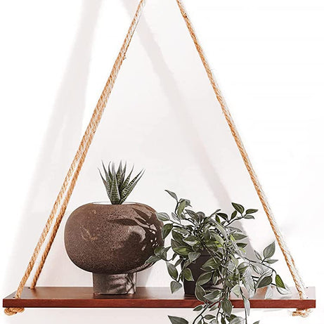 UHUD CRAFTS Hanging Shelves - Adjustable Rope Hanging Shelf, Wall Hanging Decor, Lightweight, Premium Wooden Shelf, Hanging Plant Shelf for Bedroom and Living Room (1 Pcs)