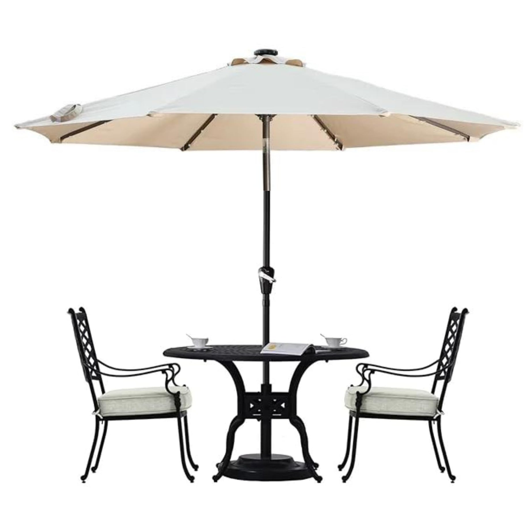 THESHELTERS - Premium Center Pole Garden Umbrella with Stand - Large Outdoor Lawn Patio Umbrella Perfect Choice for Lawn, Resorts, Poolsides | UV Protection - Adjustable Height (White)