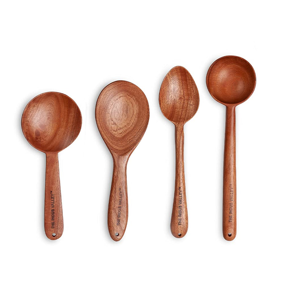 The Indus Valley Neem Wood Compact Flip/Spatula/Ladle for Cooking Dosa/Roti/Chapati | Kitchen Tools | No Harmful Polish | Naturally Non-Stick | Handmade (Set of 4)