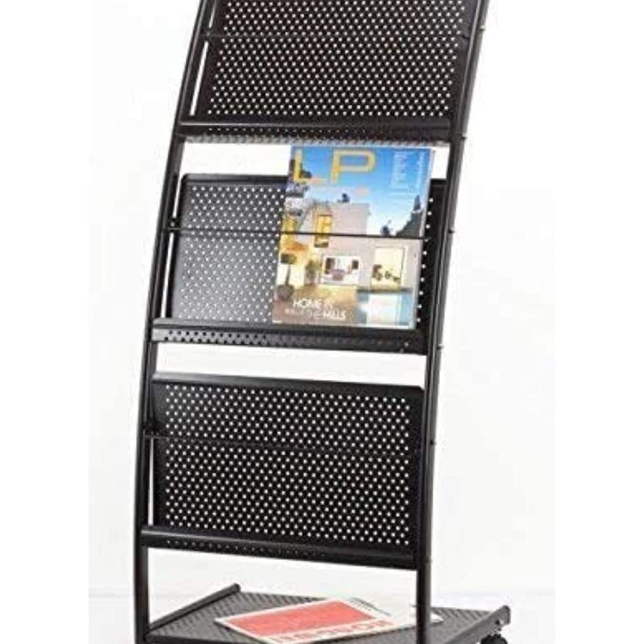 LEPOSE Magazine, Newspaper Stand, Storage Rack for Home, Book Shelf, School, Office, Storage Organizer, Steel 4-Tray 4 Pocket Magazine Display Stand Organizer Rack, 24Inch (Black, 4 Pocket, Round)