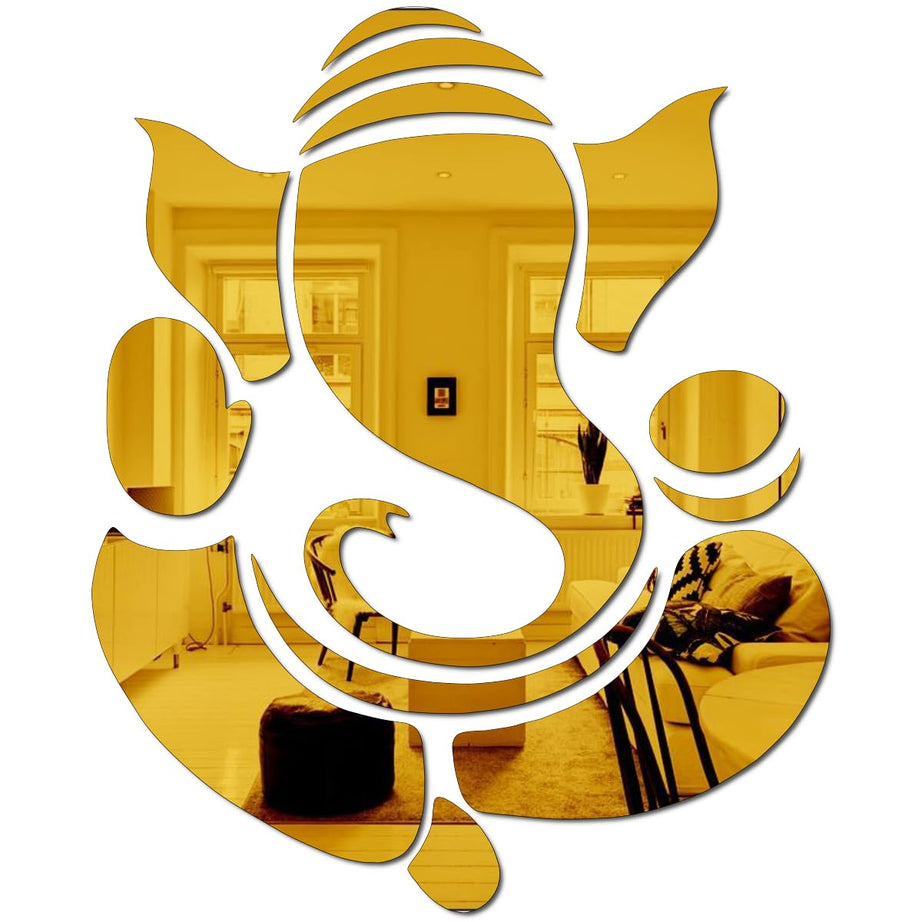 Bikri Kendra - Ganpati Golden Mirror Stickers for Wall, Acrylic Mirror, Wall Mirror, 3D Stickers, Wall Stickers for Room Hall Home and Office