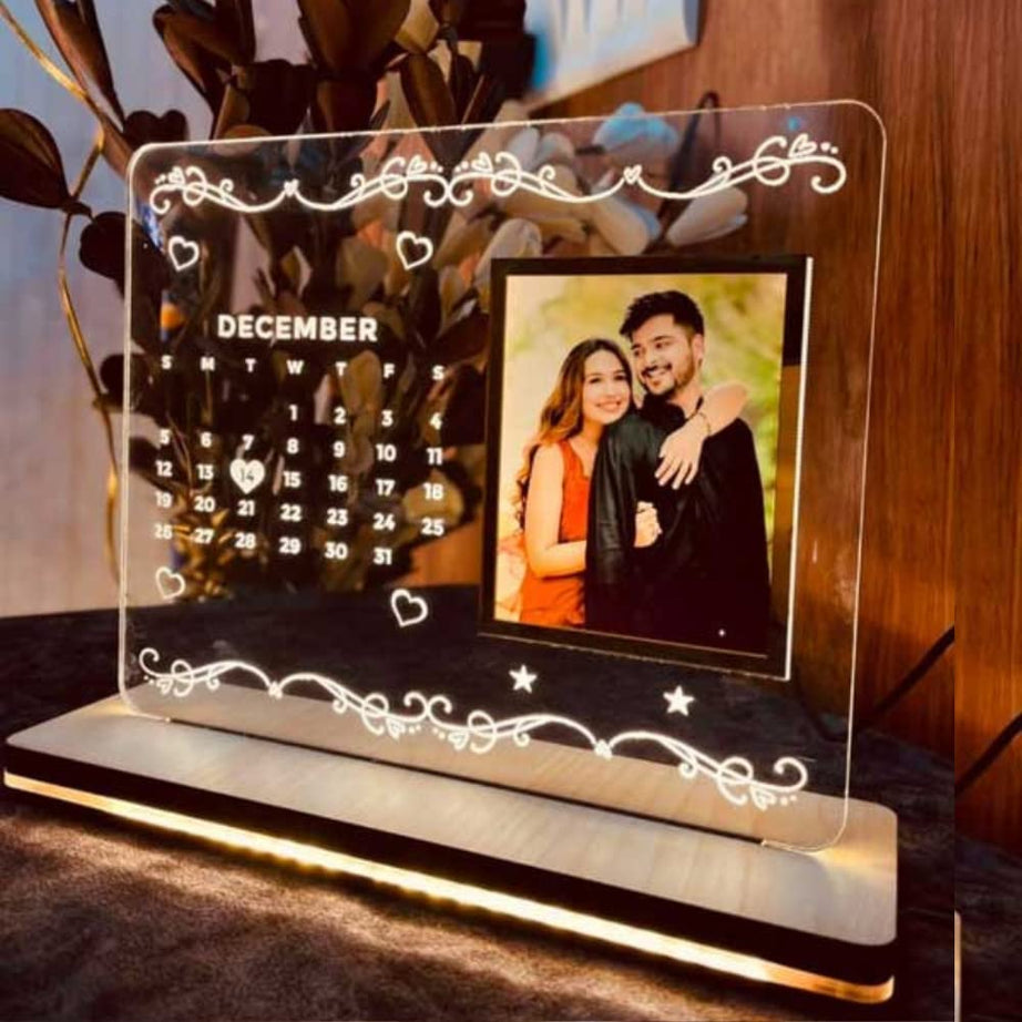 WEHATKE Anniversary Gift for Couple Special | Customized LED Calendar Frame | Romantic Personalized Gift for Him and Her | Unique Wedding Gift | Best Gift on Birthday, Anniversary & Special Days