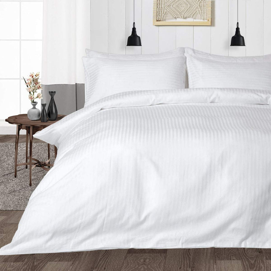 Shri Anand Creations Premium Satin Stripe Plain Solid Duvet Cover/Quilt Cover/Comforter Cover/Rajai Cover for Home, Hotel and Resorts. (Single, White)