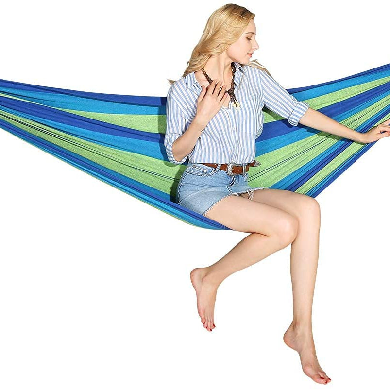 P-Plus International Double Hammock Large 280x80cm Canvas Cotton Hammock for Patio Porch Garden Backyard Lounging Outdoor(280 * 80CM, Blue)