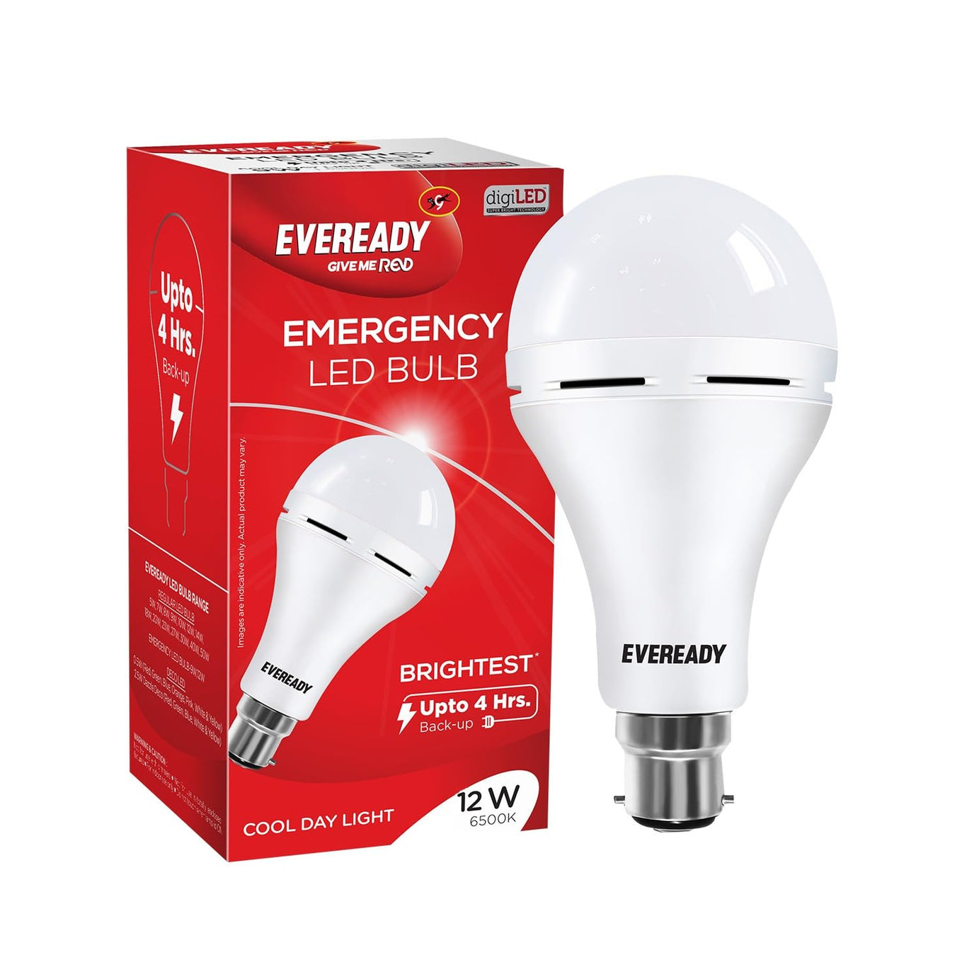 Eveready 12W B22D Emergency Inverter Rechargeable LED Bulb for Power cut| Cool Day Light (6500K) | Energy Efficient | 4 Hour Battery Backup | Li-on Battery Inside – Pack of 1