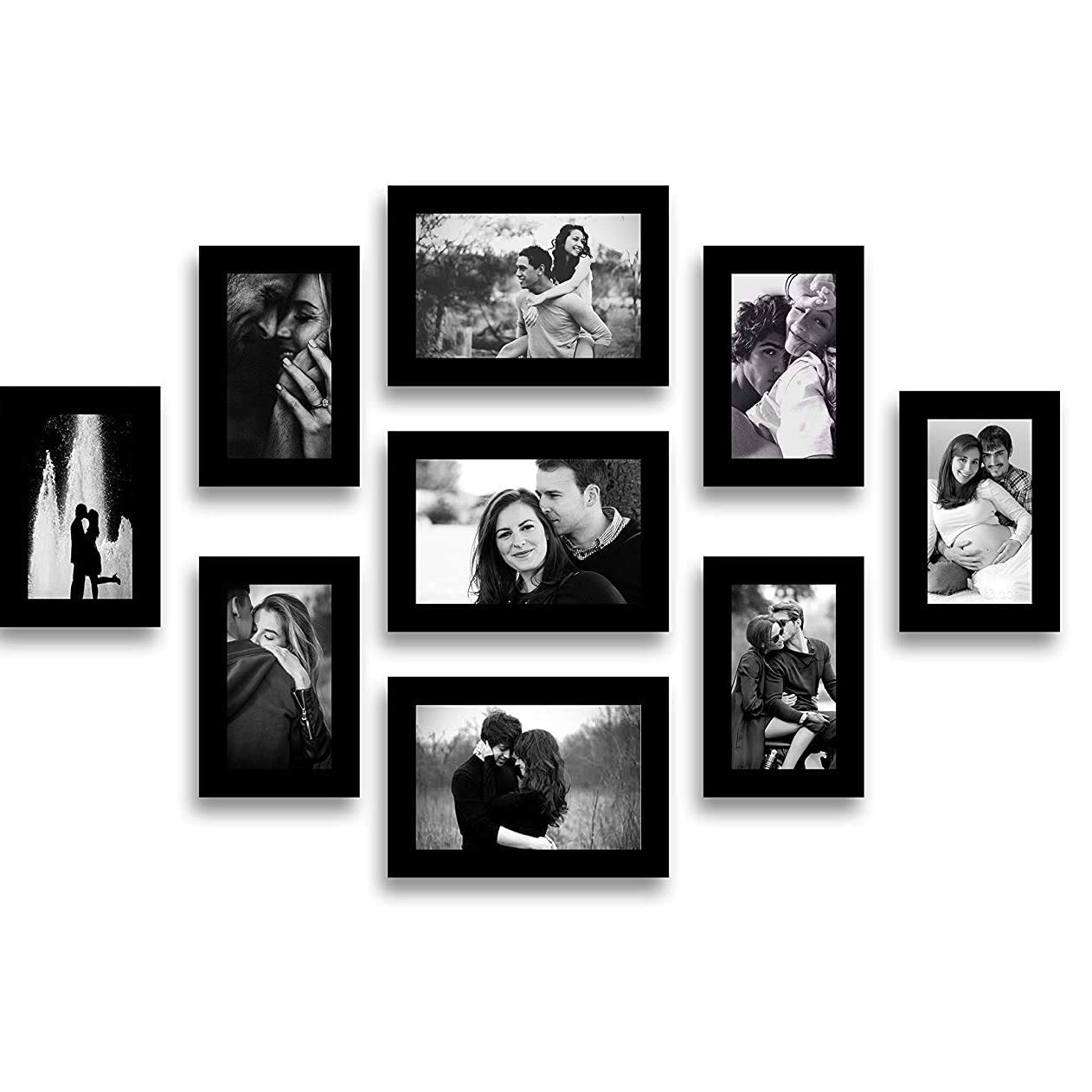 Stuthi Arts Wood MDF Photo Frame With Glass (Black,9 Photos) Wall Mount, Rectangular, 5 x 7 inches (3 pieces), 4 x 6 inches(6 pieces)