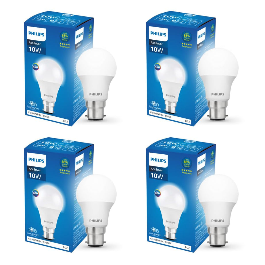 Philips Ace Saver 10W B22 LED Bulb,900lm, Cool Day Light, Pack of 4