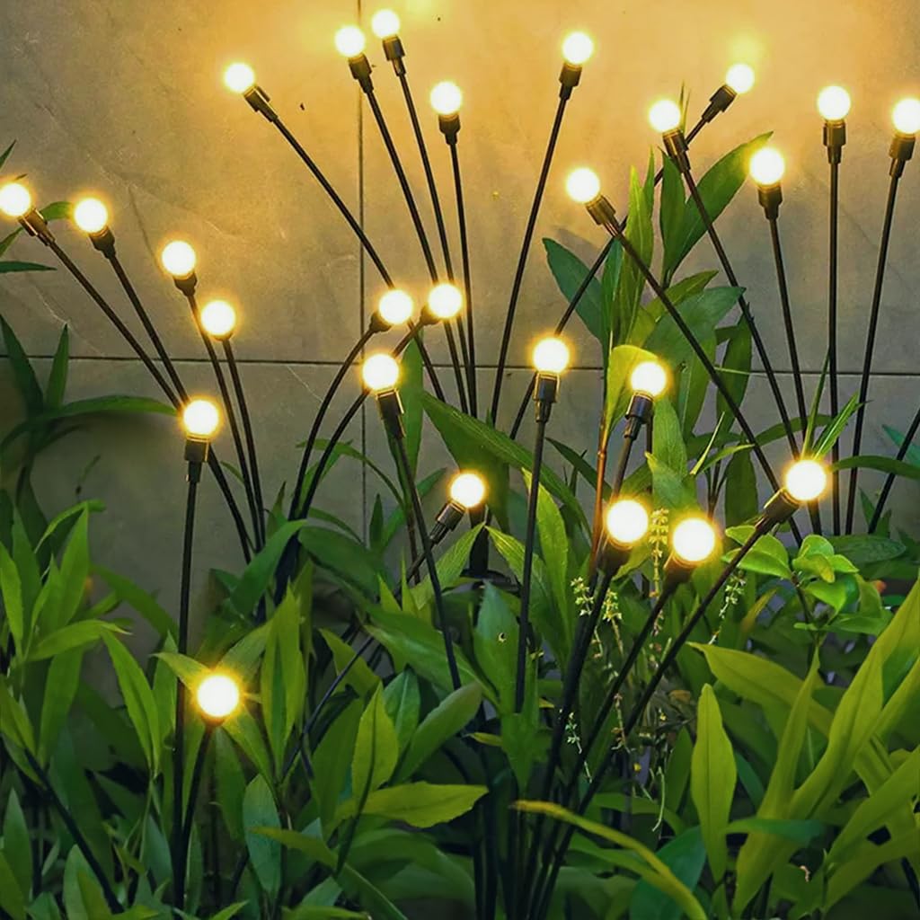 TrustBasket Fireflies Solar Light - Yellow - Set of 2 (6 Bulbs Each) Decorative Waterproof, Solar Starburst Swaying Lights When Wind Blows| Solar Lights Outdoor |LED Solar Garden Lights