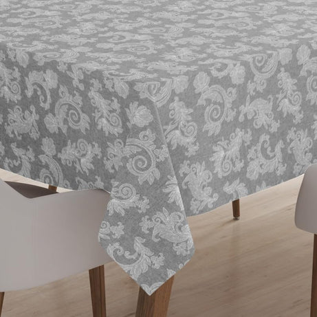 Encasa 4 to 6 Seater Dining Table Cloth 145x180 cm (57x72 in) I Floral Grey Jacquard Style Print on Chambray Homespun Cotton I for Family Gatherings, Parties I Washable