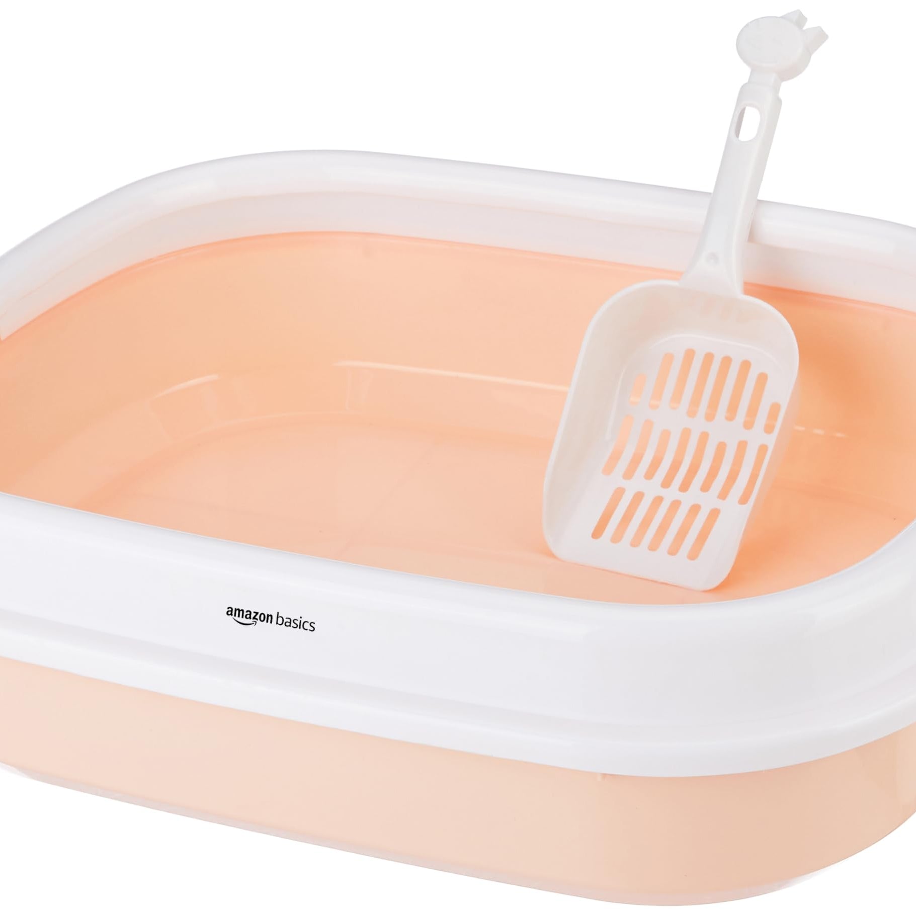 Amazon Basics Cat Litter Box Tray with Free Scooper | Semi Closed Design and Durable Quality | Suitable for All Adult Cats & Kittens, Pink