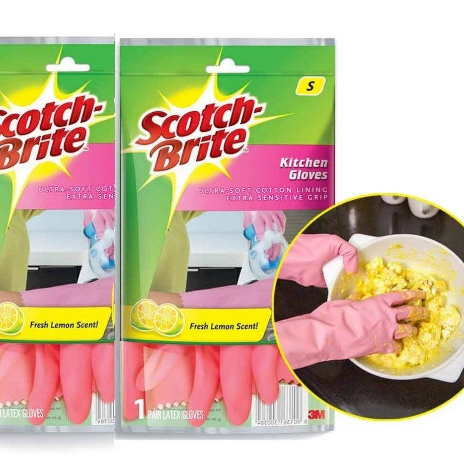 Scotch-Brite Rubber Small Kitchen Gloves- Pack Of 2 Pairs, Pink, 100 Grams