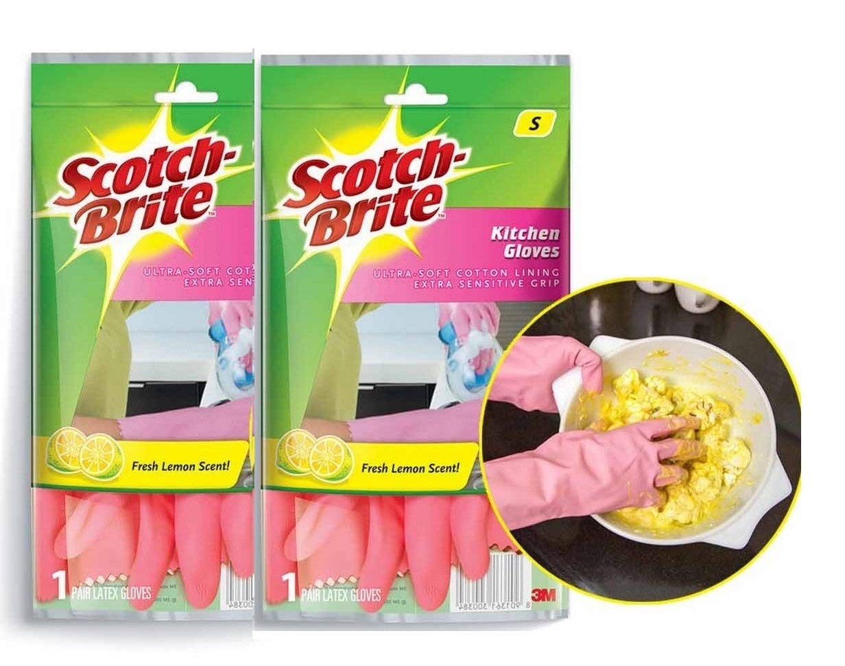 Scotch-Brite Rubber Small Kitchen Gloves- Pack Of 2 Pairs, Pink, 100 Grams