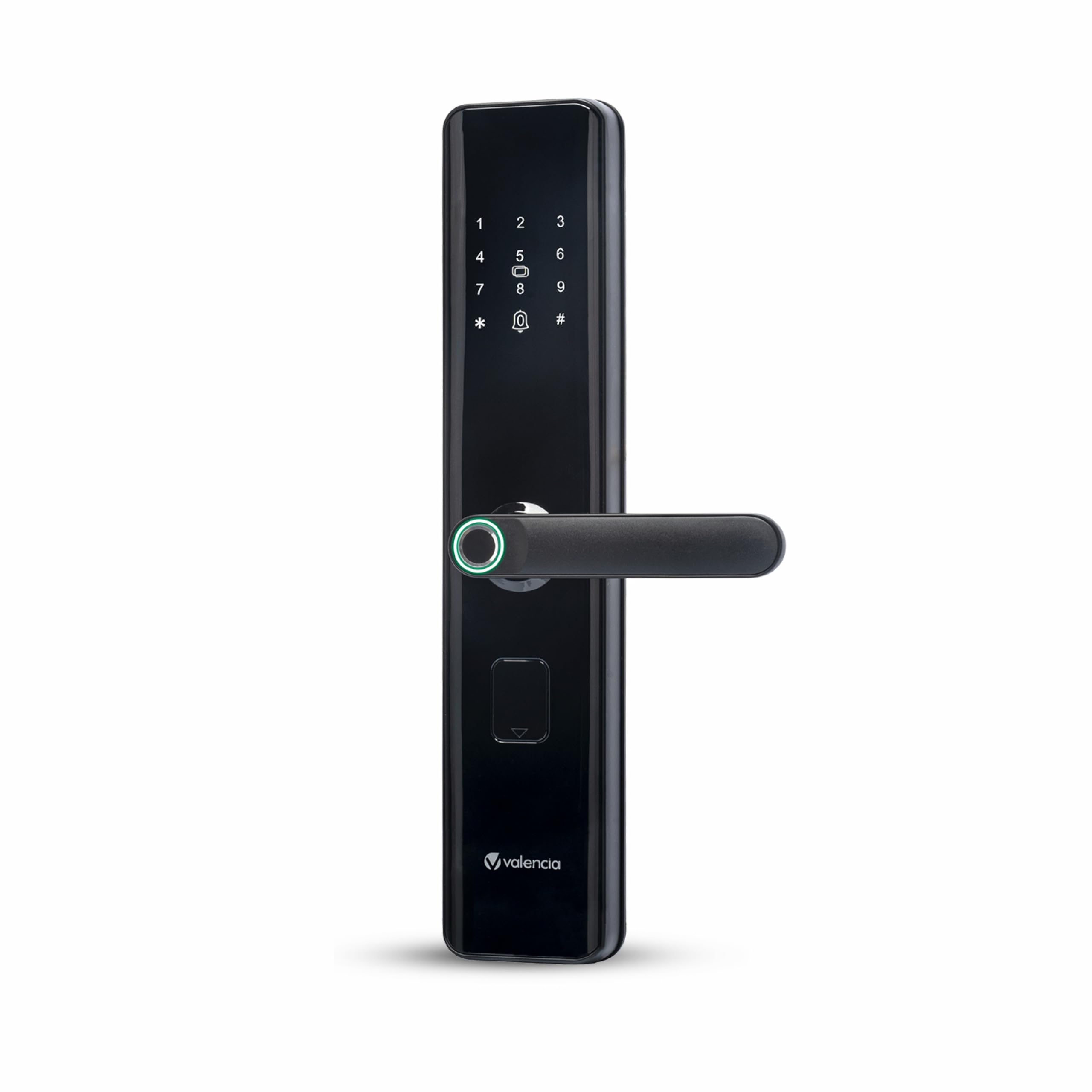 Valencia- Hola Smart Door Lock with Fingerprint, RFID, PIN Access & Manual Key Access, Black(Chargeable Installation), Glass Finish