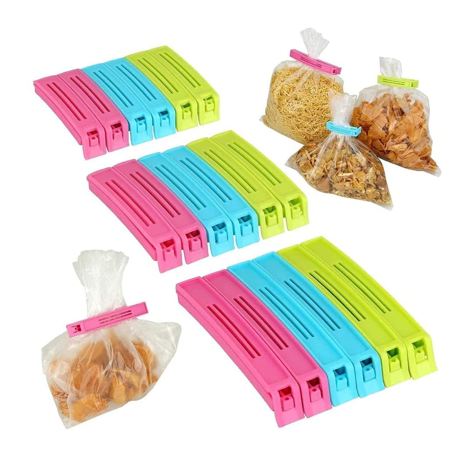 Success Stationery (Set of 18 Pcs X 2 36 Pcs) - 3 Different Size Plastic Food Snack Bag Pouch Clip Sealer Large,Medium,Small Plastic Snack Seal Sealing Bag Clips Vacuum Sealer (Multicolor)