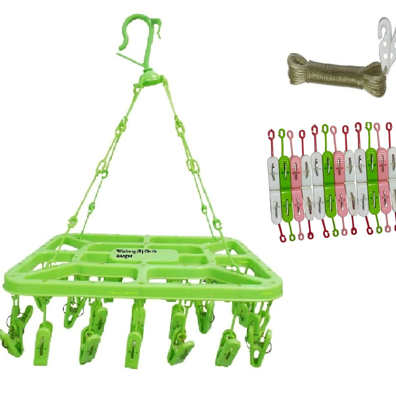 Winberg 32 Clip/Peg Hanger Laundry Clothesline Hanging Rack for Drying Cloth Random Colour 32clip-Combo